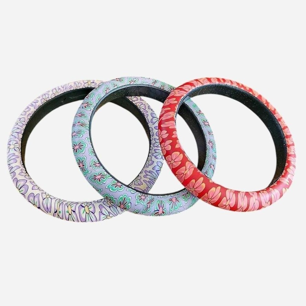 Vintage Y2K floral bangle bracelets colorful set of three